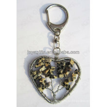 Punto piedra chip piedra afortunado árbol Llavero de piedra de la forma de piedra preciosa, colgante de piedras preciosas keyrings, piedra llavero